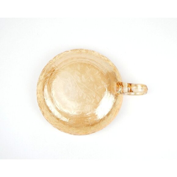 Jeanette Floragold Vintage Iridescent Amber Leaf Pattern Glass Bowl With Handle - Picture 5 of 15